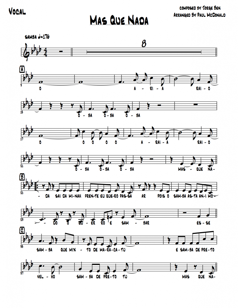 Mas Que Nada Fm big band vocal Paul McDonald Big Band